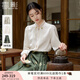 香影新中式立領(lǐng)襯衫女長(cháng)袖2025秋季新款盤(pán)扣米白提花正肩國風(fēng)襯衣 米色 S
