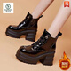 啄木鳥(niǎo)女鞋子女士真皮馬丁靴女2025新款秋冬季短靴子女靴加絨雪地靴女 黑色 加絨 37