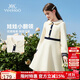 英氏（YEEHOO）女童連衣裙兒童裙子中大童裝娃娃領(lǐng)長(cháng)裙學(xué)院風(fēng)淑女秋裝 米白 140