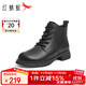紅蜻蜓馬丁靴秋冬季女鞋加絨粗跟增高圓頭短筒靴WBC34403 黑色 37