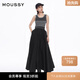 moussy【鐘楚曦同款】 復古風條紋針織拼接背心連衣裙028ISZ70-3861 163深灰色 均碼
