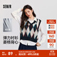 森馬（Semir）長(cháng)袖襯衫女冬季菱形格V領(lǐng)短背心易打理襯衣俏皮學(xué)院風(fēng)兩件套 藍紅色調00386 XL