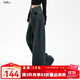 百圖betu女裝2025秋季新款牛仔闊腿褲腰頭拼接高腰顯瘦褲子女2508X04 深牛仔藍(lán) L