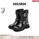 SugarSu春季章若楠白鹿同款擦色金屬扣美拉德時裝高跟短靴女 黑色 36