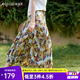 Olrain歐芮兒印花壓褶法式度假半身裙女夏季2025新款油畫(huà)風(fēng)A字裙 花色 S