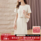 尚都比拉設計感拼接連衣裙夏季高級感氣質(zhì)百褶裙小個(gè)子中長(cháng)裙子 杏色 M