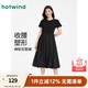 熱風(fēng)赫本風(fēng)小黑裙2025年夏季新款女士針?biāo)笃催B衣裙顯瘦百搭花苞連衣裙 01黑色 (預(yù)售6.25發(fā)貨) M