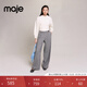 Maje秋冬女裝法式時(shí)尚優(yōu)雅氣質(zhì)千鳥(niǎo)格格紋寬松闊腿褲長(cháng)褲 黑色 T38