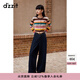 DZZIT明星同款地素加絨牛仔長褲秋冬美式復(fù)古闊腿褲女 深藍(lán)色 26