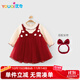優(yōu)奇嬰兒衣服2025春季女童寶寶甜美連衣裙蝴蝶結(jié)公主裙周歲禮服