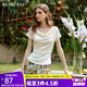 Olrain歐芮兒法式慵懶蕩領(lǐng)顯瘦短袖T恤女夏季2025新款短袖上衣 杏色 M