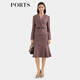 PORTS寶姿女裝秋冬新款深紫色質(zhì)感肌理魚(yú)尾連衣裙 深紫色 XS （2）