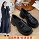 京荔娜黑色厚底樂(lè )福鞋女2025新款秋季英倫風(fēng)百搭jk小皮鞋女一腳蹬單鞋女 黑色【啞光】 37 (235mm)