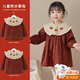 米囹寶寶罩衣防水防臟兒童春季款圍裙公主吃飯長(cháng)袖圍兜嬰兒小孩穿衣 【櫻桃咖色裙】100 (建議身高80-90cm)