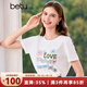 百圖betu女裝夏季新款T恤減齡圓領(lǐng)印花釘珠寬松短袖上衣女2407X05 白色 L