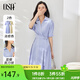 歐莎（OSA）藍色中長(cháng)款收腰面試襯衫裙連衣裙子女夏季2025新款職業(yè) 藍色B（側拉鏈款） M