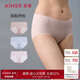 愛(ài)慕女棉底襠凈痕腿圍中腰平角褲（3件包）AM23A631粉色+膚色+藍色165