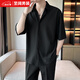 儷韻小屋（LiYunHouSe）免燙冰絲黑色襯衫男士長(cháng)袖春夏新款垂感寬松白襯衣外套休閑套裝潮 短袖黑色 S