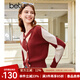 百圖betu女裝秋新款毛針織衫學(xué)院風(fēng)減齡V領(lǐng)不對稱(chēng)長(cháng)袖開(kāi)衫2309T15 紅色 M