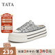 他她（TATA）厚底包頭拖鞋女鞋亮片松糕后空穆勒鞋秋新款DWGP2BH4 銀色（拖鞋款） 36