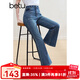 百圖betu女裝2025春夏新款牛仔褲裱袋撞色高腰九分喇叭褲褲子2502T68 牛仔色 M