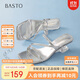 百思圖25夏商場(chǎng)同款時(shí)尚通勤粗跟女拖鞋B5299BT5 銀色 37