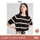 旅途原品（ltyp）條紋t恤女真絲短袖亞麻棉時(shí)髦百搭針織冬季圓領(lǐng)休閑上衣 杏黑色-經(jīng)典條紋-真絲亞麻棉 M