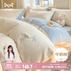 貓人牛奶絨刺繡四件套 四季家用法蘭絨床單被套200*230cm奶白藍