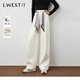 朗文斯?。↙.WEST）彎刀牛仔褲女2025冬季新款百搭休閑高腰顯瘦加絨保暖長(cháng)褲 米白 L 110-120斤