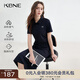KBNEPOLO領(lǐng)連衣裙藏青色氣質(zhì)百搭夏季新款收腰小個(gè)子透氣長(cháng)裙女裝 藏青色 M