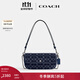 蔻馳（COACH）女士經(jīng)典標志丹寧布BROOK翻蓋鏈帶包牛仔斜挎女包 LH/深藍色 混合色
