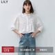 LILY秋新款女裝泡泡袖時(shí)尚花邊領(lǐng)蕾絲拼接鏤空寬松全棉襯衫女 601白色 S