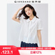 佐丹奴短袖襯衫女薄款純棉提花壓褶波浪邊甜美極簡(jiǎn)白襯衫05345475