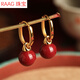 RAAG朱砂砂銀耳環(huán)女紅色感本命年新年過(guò)年喜慶耳飾耳墜禮物 朱砂