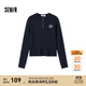 森馬（Semir）毛衣女冬季短款半開(kāi)襟刺繡修身套頭衫女生休閑簡(jiǎn)約風(fēng)顯瘦上衣 深藍80804 2XL