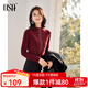 歐莎（OSA）黑色德絨半高領(lǐng)T恤打底衫女秋冬季2025年新款內搭磨毛上衣 酒紅色A L