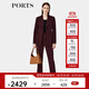 PORTS寶姿女裝秋季新款復古商務(wù)風(fēng)酒紅色腰帶裝飾夾克西 酒紅-1 S (4)
