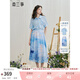 兩三事陽光海岸 2025夏季新款小清新泡泡袖上衣印花半身裙兩件套女 藍(lán)色 S