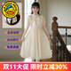 G.DUCKKIDS女童連衣裙夏裝2025新款兒童裙子中大童夏季長(cháng)款公主裙女孩雪紡裙 香檳色+頭飾 160 尺碼13~14歲【150-160cm】