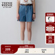 Teenie Weenie小熊牛仔短褲女夏季韓版簡(jiǎn)約休閑松緊高腰時(shí)尚牛仔褲女 深藍色 XS (155)