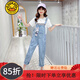 G.DUCKKIDS童裝女童套裝夏季新款兒童衣服時尚中大童牛仔背帶褲薄款女孩短袖 長褲整套 150 建議11~12歲【140-150cm】