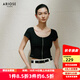 艾諾絲雅詩(shī)【商場(chǎng)同款】2025夏季新品短袖女針織衫U領(lǐng)顯瘦針織開(kāi)衫40436002 黑色 L