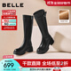 百麗（Belle）復古時(shí)尚騎士靴女2025冬新商場(chǎng)同款真皮厚底高筒靴E6A1DDG5 黑色-絨里 37