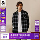 杰克·瓊斯（JACK&JONES）春秋新款男士上衣商務(wù)休閑舒適寬松襯衣經(jīng)典黑白格子襯衫外套男裝 黑色 S 170