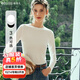 Olrain歐芮兒純色坑條長(cháng)袖T恤女秋冬新款修身顯瘦上衣內搭打底衫 白色 L