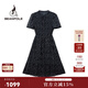 beanpole【新品】  2025夏季女士氣質(zhì)優(yōu)雅碎花褶皺短袖連衣裙 藏青色 L 170/92A