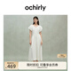 歐時力OCHIRLY 天絲V領(lǐng)泡泡袖連衣裙女復(fù)古收褶顯瘦2025年夏新款 米白 S