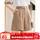 百圖betu女裝夏季新款短褲簡(jiǎn)約高腰闊腿高腰百搭短褲女2303T71 卡其色 S