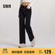 森馬（Semir）森柔牛仔|牛仔褲女抓毛寬松闊腿褲冬季女士做舊長(cháng)褲103724124001A