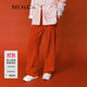 MO&Co.長(cháng)褲大紅色輕奢運動(dòng)風(fēng)抽繩高腰及地直筒絲絨休閑褲摩安珂 大紅色 L